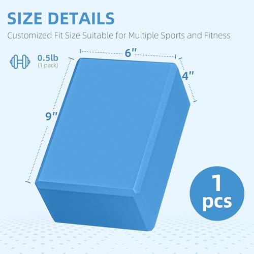 Large Foam Yoga Block 1 Pack, 9x6x4 Sturdy Pilates Block, Workout Block, Non Slip Surface Yoga Brick for Pilates Meditation, Stretching and Toning - color: BLUE