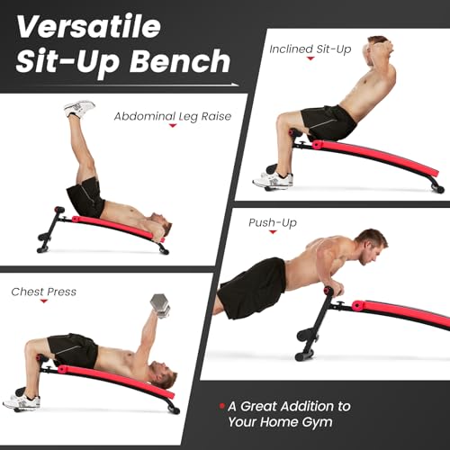 GYMAX Sit up Bench, Folding Adjustable Workout Bench for Ab Exercise, Curved Incline/Decline Slant Bench, Foldable Strength Training Weight Bench, Situps Abs Workout Equipment
