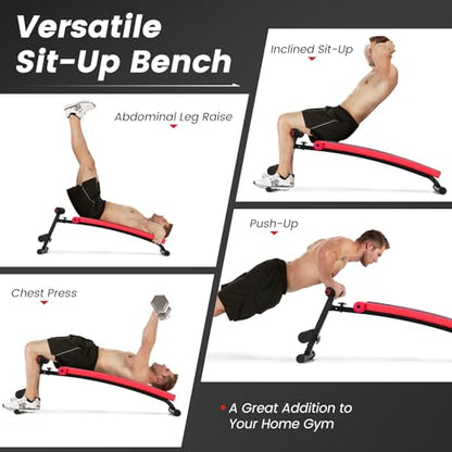 GYMAX Sit up Bench, Folding Adjustable Workout Bench for Ab Exercise, Curved Incline/Decline Slant Bench, Foldable Strength Training Weight Bench, Situps Abs Workout Equipment