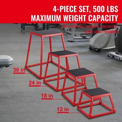 Happybuy 12/18/24/30 Inch Plyometric Jump Box Set, Anti-Slip Fitness Agility Step, Strength Training, Conditioning, Home Gym, Red