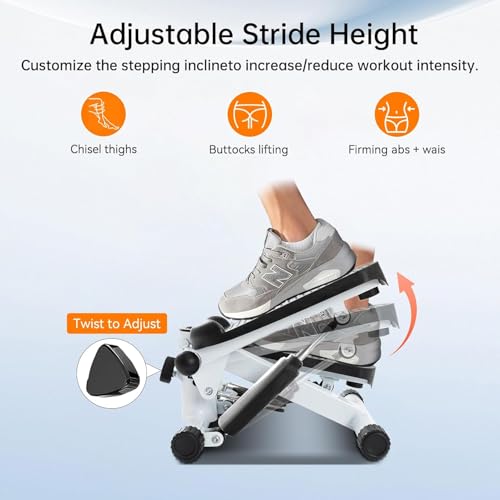 Steppers for Exercise at Home, Mini Stepper with Resistance Bands, Hydraulic Fitness Stepper with LCD Monitor, 360LBS Weight Capacity Portable Stair Stepper for Small Spaces - size: Medium