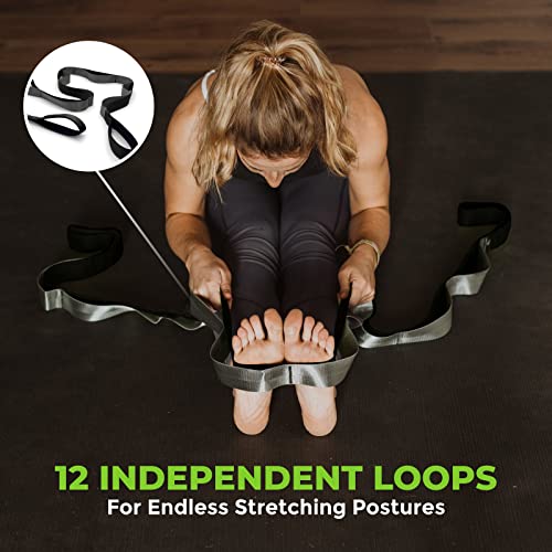 Stretching Strap for Physical Therapy, 12 Multi-Loop Stretch Strap 1.5" W x 8' L, Neoprene Handles, Physical Therapy Equipment, Yoga Straps for Stretching, Leg Stretcher.