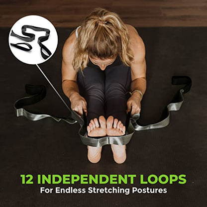 Stretching Strap for Physical Therapy, 12 Multi-Loop Stretch Strap 1.5" W x 8' L, Neoprene Handles, Physical Therapy Equipment, Yoga Straps for Stretching, Leg Stretcher.