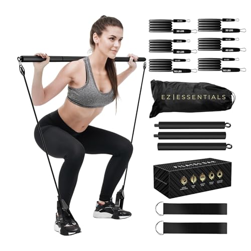 Pilates Bar Kit with Resistance Bands for Women & Men(30,40,50 Lbs), Pilate Bar with Non-Slip Foot Belts, 3-Section Pilates Bar Workout Equipment for Legs, Hip, Waist and Arm