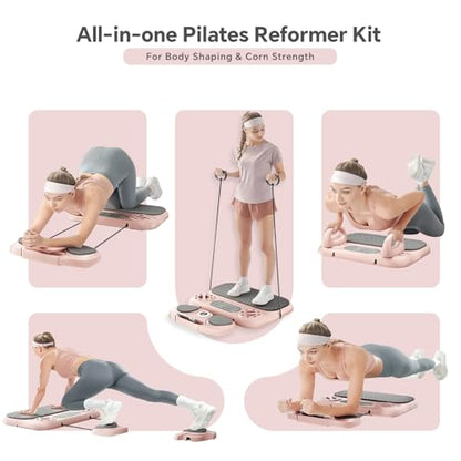 Pilates Reformer Board，6-in-1 Foldable Pilates Equipment for Home Workout with Timber，Core& Full Body Training for Women