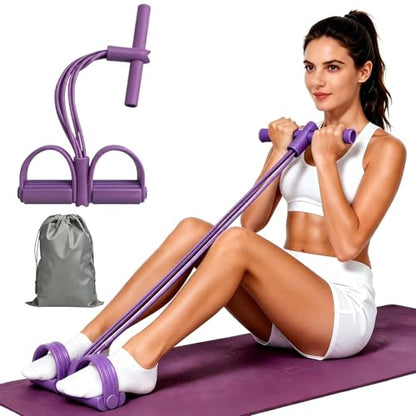 Pedal Resistance Band with Handle, Up to 50lbs 6-Tube Multifunction Pedal Resistance Band for Home Workout, Natural Rubber Foot Pedal Resistance Band with Storage Bag