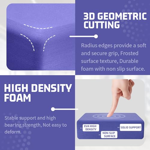 Yoga Blocks 2 Pack 3x6x9IN Foam Block Supportive Latex-Free with Rounded Edges, Non-Slip Exercise Blocks for Pilates, Meditation, Balance, Stretching and Deep Poses - color: 2Pack-RC-Purple