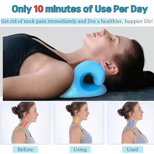 Neck Hump Corrector, Neck Stretcher Cervical Traction for Muscle Relax, Cervical Traction Device for TMJ Pain Relief, Spine Corrector, Shoulder Relief Device (Blue)