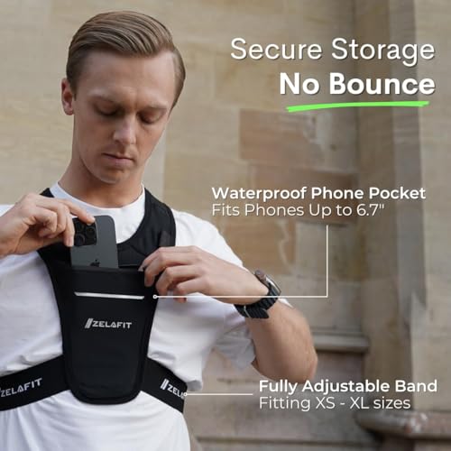ZelaFit™ Running Phone Holder Vest for Women & Men – Lightweight Running Gear and Everyday Running Essentials – Chest Rig Phone Holder for Running (Black)