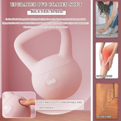 Kettle Bells Women Gym Beginner Exercise Soft Kettlebell, Office Strength Training Kettle Ball, Does Not Damage The Floor, Buttocks/Slimming(Pink-4kg)