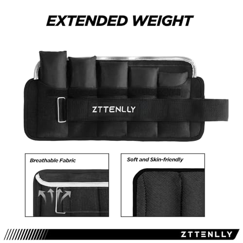 Adjustable Ankle Weights 1-5/10/15/20LBS Pair with Carry Bag - Breathable Fabrics, Reflective Trim - Strength Training Leg Wrist Arm Ankle Walking Weights Sets for Women Men Kids - color: Black, size: 10 lbs Pair (5 lbs Each)