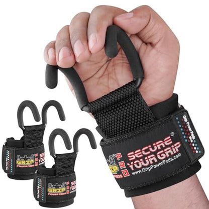 Weight Lifting Rod Hooks Heavy Duty Wrist Wraps Power Weight Lifting Training Gym Grips Straps Set of 2 - color: BLACK, size: MEN-Wrist Size Large