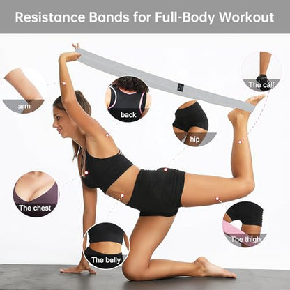 Fabric Resistance Bands - 3-Pack Set, Long Cloth Exercise Bands for Home Workout Strength Training, Yoga & Pilates | with Storage Bag - color: Light Gray,Dark Gray,Black