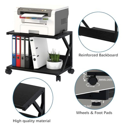 aboxoo Desktop Printer Stand with 2 Tier Wood Storage Shelves,Under Desk Printer Table,Multi-Purpose Home Office Desk Organizer for Fax Machine, Scanner (Black) - color: Black
