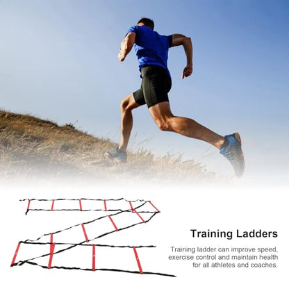 7M 14 Rung Fixed Agility Ladder for Speed Training, Soccer, Football and Fitness, Made of Durable PP Material, Lightweight and Easy to Install, Includes Training Angle for Com (Red)