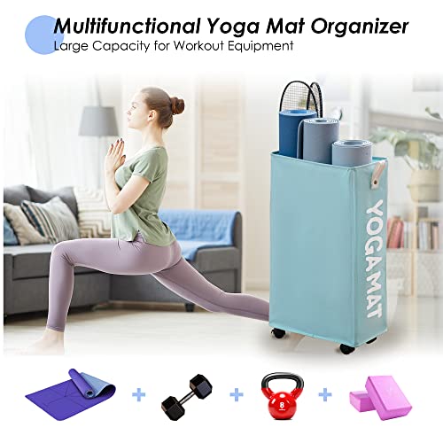 Caroeas Yoga Mat Storage Rack, Yoga Mat Holder Accessories, Home Gym Equipment Storage Yoga Mats, Women Men Workout Equipment Organization with Wheels