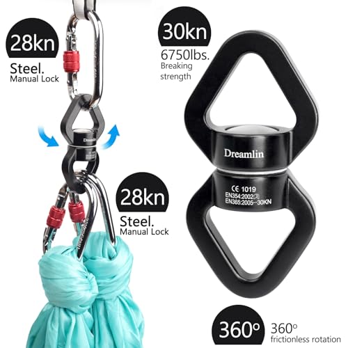 Aerial Silks Hardware Kit 30 KN Swing Swivel Aerial Yoga Hammock Rigging Aluminum Swivel Aerial Hoop Lyra Rotational Device Hanging Accessory - color: Black set 1