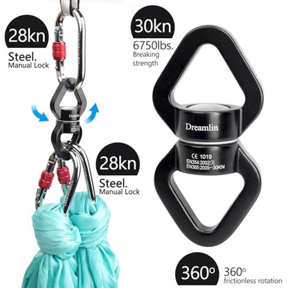 Aerial Silks Hardware Kit 30 KN Swing Swivel Aerial Yoga Hammock Rigging Aluminum Swivel Aerial Hoop Lyra Rotational Device Hanging Accessory - color: Black set 1