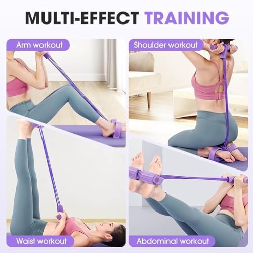 6 Tube Pedal Resistance Band Device, Foot Pedal Resistance Band with Handle, Multifunction Pilates Bar Kit Exercise Accessories Home Workout Equipment for Women Gym Arm Waist Leg Training