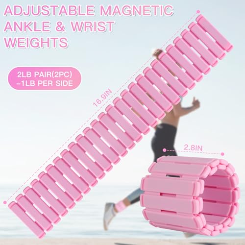 Wrist & Ankle Weights for Women Set of 2 (1LB Each), Adjustable Silicone Strap Design, Wearable Stackable Magnetic Ankle Weighted Bracelets, Perfect for Yoga, Pilates, Walking & Home Weighted Workouts