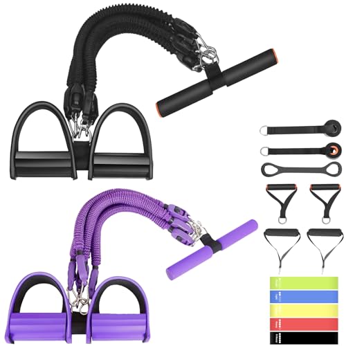 2-Pack Pedal Resistance Band, Exercise Bands with Handles, Elastic Sit up Pull Rope, Workout Bands for Physical Therapy, at Home Fitness, Strength Training Equipment with Abundant Accessories