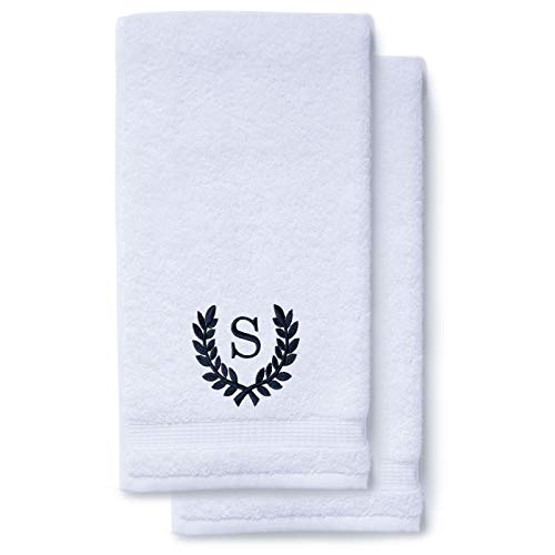 Decorative and Monogrammed Hand Towels for Bathroom Kitchen Makeup | Personalized Gift for Wedding-Bridal | Roman Font Custom Luxury Turkish Towel | Spa Collection, Oversized, 16 X 30 Inch, Set of 2 - color: Navy Blue, size: Initial S