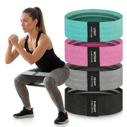 Booty Bands, Fabric Resistance Bands for Working Out, 4-Level Non-Slip Workout Bands with Exercise Guide, Hip and Glute Training Equipment for Home Gym, Teal Pink Gray Black