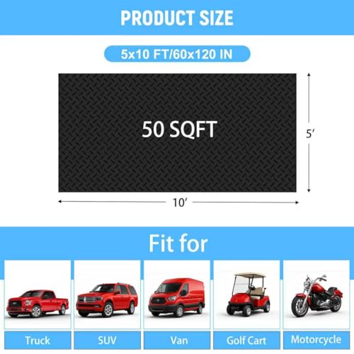 5x10 FT Garage Floor Mat, 2.8mm Thickened Diamond Plate - color: Black, size: 5x10 FT