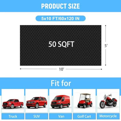 5x10 FT Garage Floor Mat, 2.8mm Thickened Diamond Plate - color: Black, size: 5x10 FT