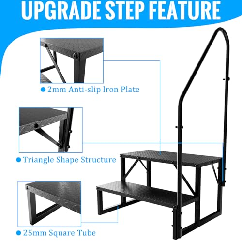 2 Step RV Stairs with Handrail, 660LBS Heavy Duty Anti-Slip Metal RV Steps, Detachable Outdoor Stairs for 5th Wheel/Hot Tub/Mobile Home/Pool - style: 2 Step