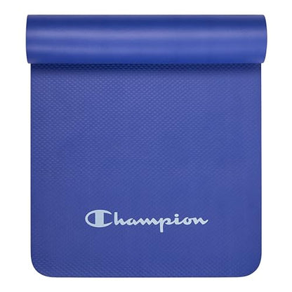 Champion 10mm Exercise Mat, Cushioned Non-Slip Workout Mat with Textured Base for Yoga, Pilates, Stretching & Floor-Based Training, Lightweight NBR Material, Includes Carry-On Strap - color: Blue