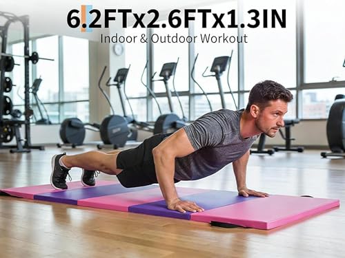 Folding Gymnastics Mat, 6x2 Ft(Four-fold) / 6.2x2.6 Ft(Five-fold)-Thick Portable Exercise and Tumbling Pad for Home Gym/Pilates/Aerobics and Martial Arts Training