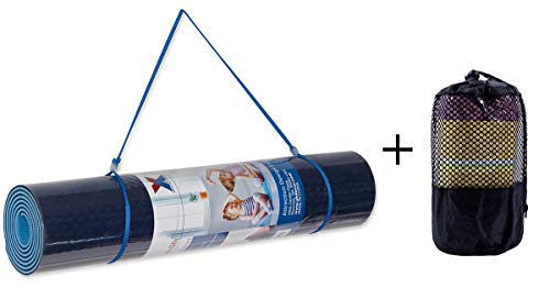 Attraction Design Yoga Mat Non Slip Exercise Mat Extra Thick Workout Mat for Yoga, Eco Friendly Exercise Yoga Mat High Density Fitness Pilates Mat with Carrying Strap, 72"x 24"x 6mm - color: Blue Set
