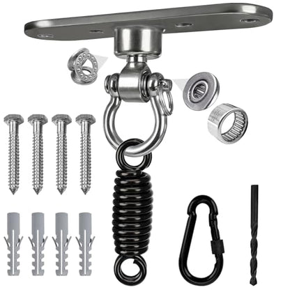 4-Hole Heavy Bag Hanger with 360° Rotation Wall/Ceiling Wood Beam Mount for Aerial Yoga Swing, Hammock, Resistance Band & Body Weight Strength Training Systems - size: With a spring