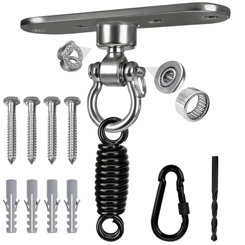 4-Hole Heavy Bag Hanger with 360° Rotation Wall/Ceiling Wood Beam Mount for Aerial Yoga Swing, Hammock, Resistance Band & Body Weight Strength Training Systems - size: With a spring