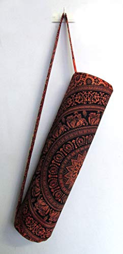 INDIAN CRAFT CASTLE ICC Yoga Mat Bag Carrier Full-Zip Exercise Yoga Mat Carry Bag for Women Men with Multi-Functional Storage Pockets and Adjustable Shoulder Strap 26X6 Inches - style: Red Elephant Flower