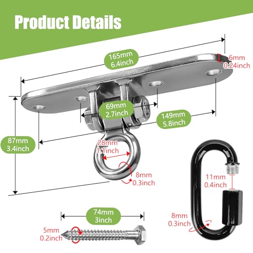 Swing Hanger Heavy Duty Ceiling Mount 800LB Capacity Stainless Steel Swing Hardware Accessories for Porch Playground Yoga Heavy Bag - size: Size 4
