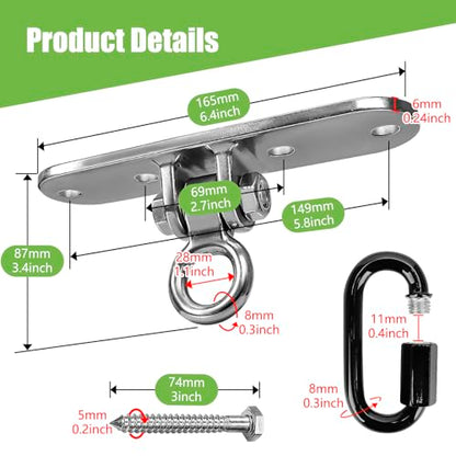 Swing Hanger Heavy Duty Ceiling Mount 800LB Capacity Stainless Steel Swing Hardware Accessories for Porch Playground Yoga Heavy Bag - size: Size 4