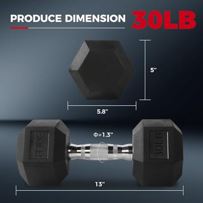 RitFit Rubber Coated Hex Dumbbell Set with Rack, 5-780LB for Home Gym Strength Training, Anti-Slip Knurled Handle, Hexagon Anti-Roll, Heavy-Duty Storage Rack - style: 2 X 30 LBS
