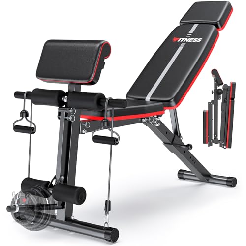 XDDIAS Adjustable Weight Bench, Workout Bench with Leg Extension and Preacher Curl Pad, Weight Bench for Home Gym, Foldable Exercise Bench, Quick Adjustment Incline Bench Press - color: Black A