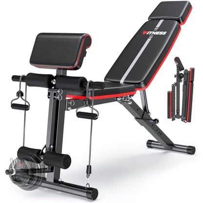 XDDIAS Adjustable Weight Bench, Workout Bench with Leg Extension and Preacher Curl Pad, Weight Bench for Home Gym, Foldable Exercise Bench, Quick Adjustment Incline Bench Press - color: Black A