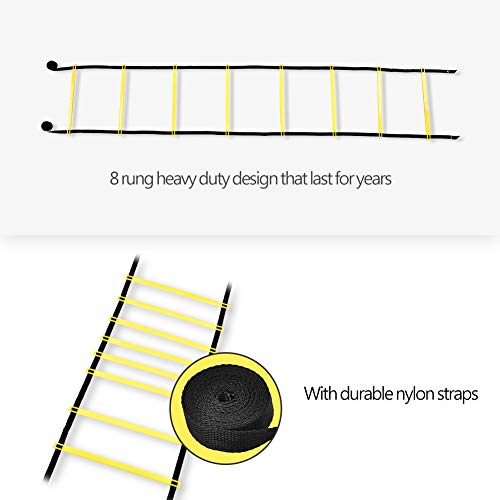 Agility Ladder 4m Football Training Ladder with 8 Adjustable Rungs for Speed Coordination Balance and Fitness Drills Yellow PP Nylon 400x41cm