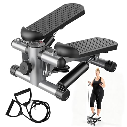 Stair Stepper with Resistance Bands for Home Exercise, Mini Stepper Machine for Indoor Fitness, Portable Home Gym Stepper for Full Body Workout, 300LBS Capacity - style: Grey