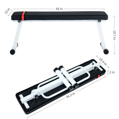 Flat Foldable Weight Bench for Home Gym, 440 LB Capacity Heavy Duty Strength Training Dumbbell Bench, Multi-Functional Home Gym Fitness Equipment for Full Body Exercise