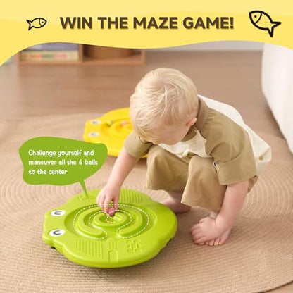 Wobble Balance Board for Kids – Yellow Frog Design with Maze Track & Balls | Dual-Sided Sensory Rocker Board | Non-Slip Tactile Surface | Supports Up to 200lbs | Perfect for Toddlers & Parent-Child Play