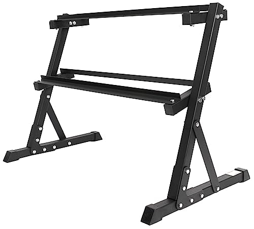 Signature Fitness Fitvids Rubber Encased Hex Dumbbell – 25LB Pair with 2-Tier Rack – 25LB Pair with 2T-Rack, Bundle – Black