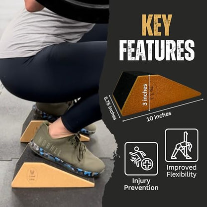 Squat Wedge -Squat Wedge Block-Extra Large SIze-Slant Board for Calf Stretching-Heel Elevated squats w/Non-Slip Grip, Anti-Slip Cork-Lightweight Home Gym Accessories-Yoga Blocks