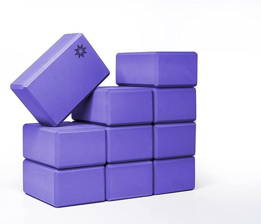 4" Yoga Block, 10 Pack Bulk EVA Foam Yoga Blocks, Firm and Supportive Yoga Brick, Balance Foam for Stretching, Pilates, and Workout, 4" x 6" x 9" - color: Purple