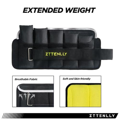 Adjustable Ankle Weights 1-5/10/15/20LBS Pair with Carry Bag - Breathable Fabrics, Reflective Trim - Strength Training Leg Wrist Arm Ankle Walking Weights Sets for Women Men Kids - color: Bright Yellow, size: 10 lbs Pair (5 lbs Each)