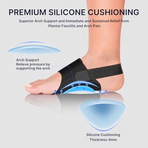 Fit Geno Arch Support Brace for Plantar Fasciitis Pain Relief — Adjustable Gel Pad Compression, Fits Wide & Narrow Feet, Non-Slip Design for Flat Feet, High Arches & Fallen Arches, Men & Women - color: Black